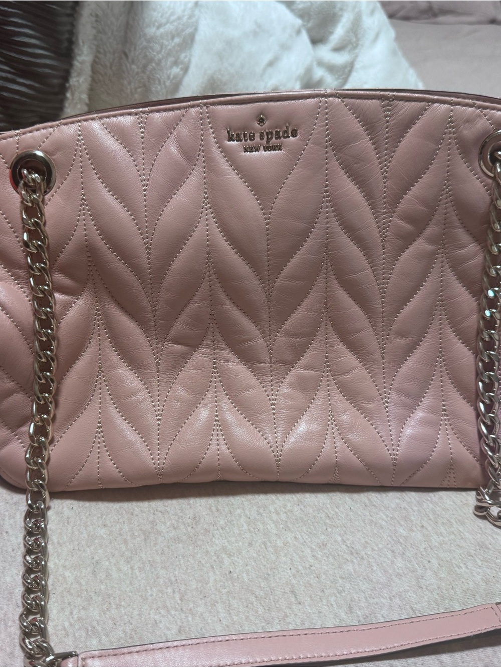 kate spade Pink Quilted Chevron-Style Leather Shoulder Bag with Chain Strap